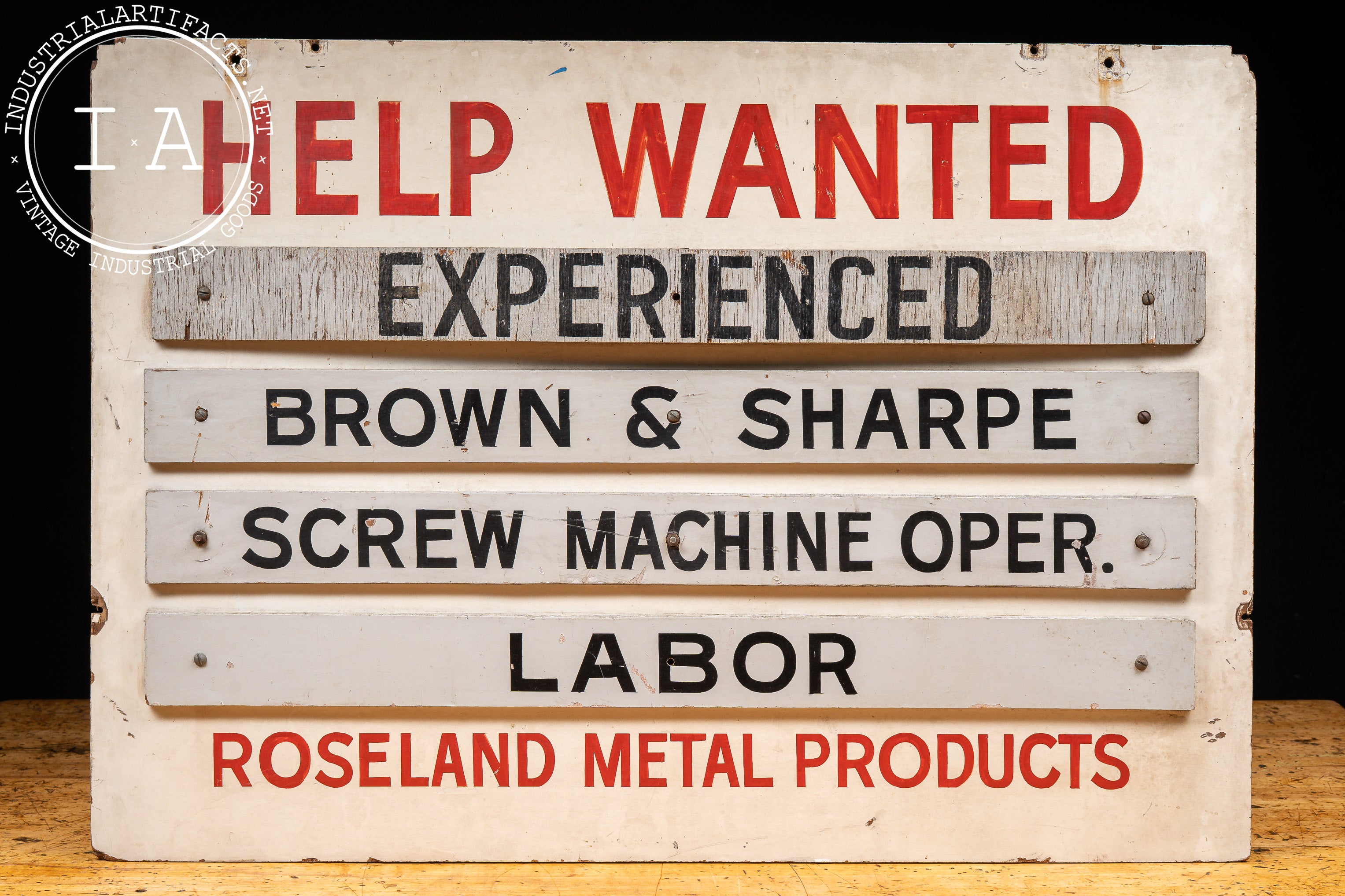 Vintage Hand-Painted Roseland Products (Chicago) Help Wanted Sign