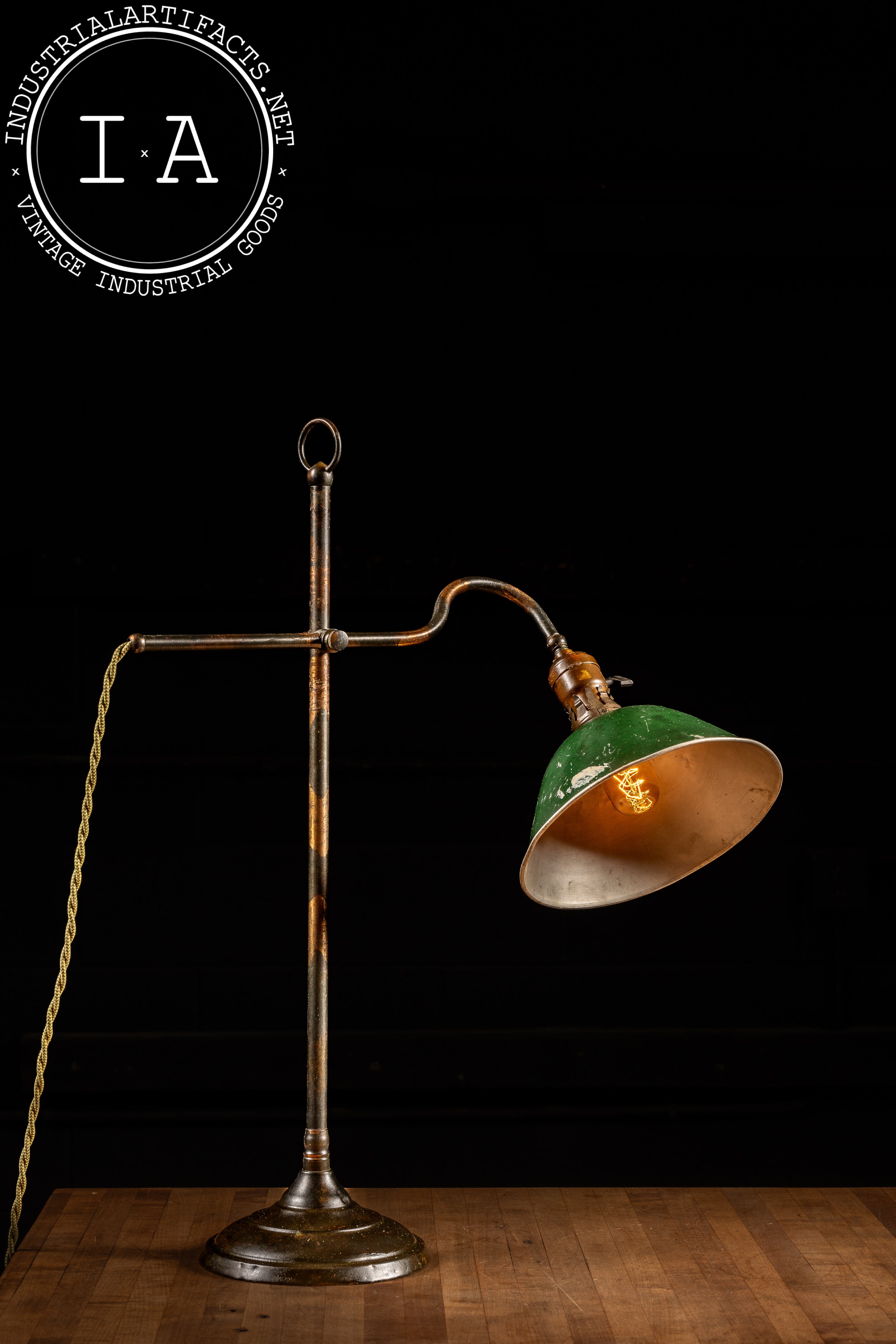 Antique Japanned Copper Lamp With Faries "Bell" Shade Industrial