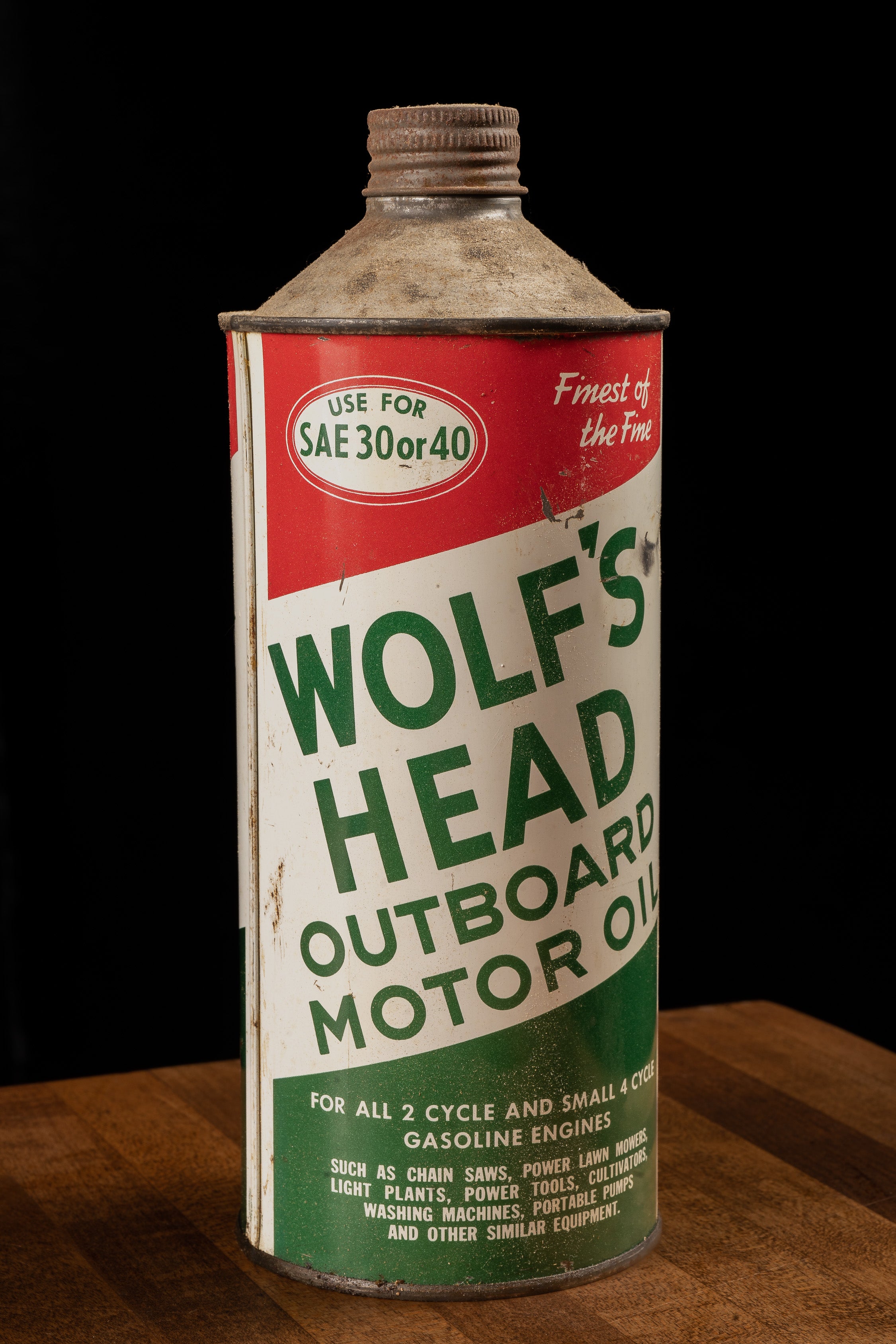 Vintage Wolf’s Head Outboard Motor Oil Can – Industrial Artifacts