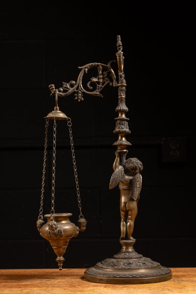 19th Century Grand Tour Bronze Putto Oil Lamp