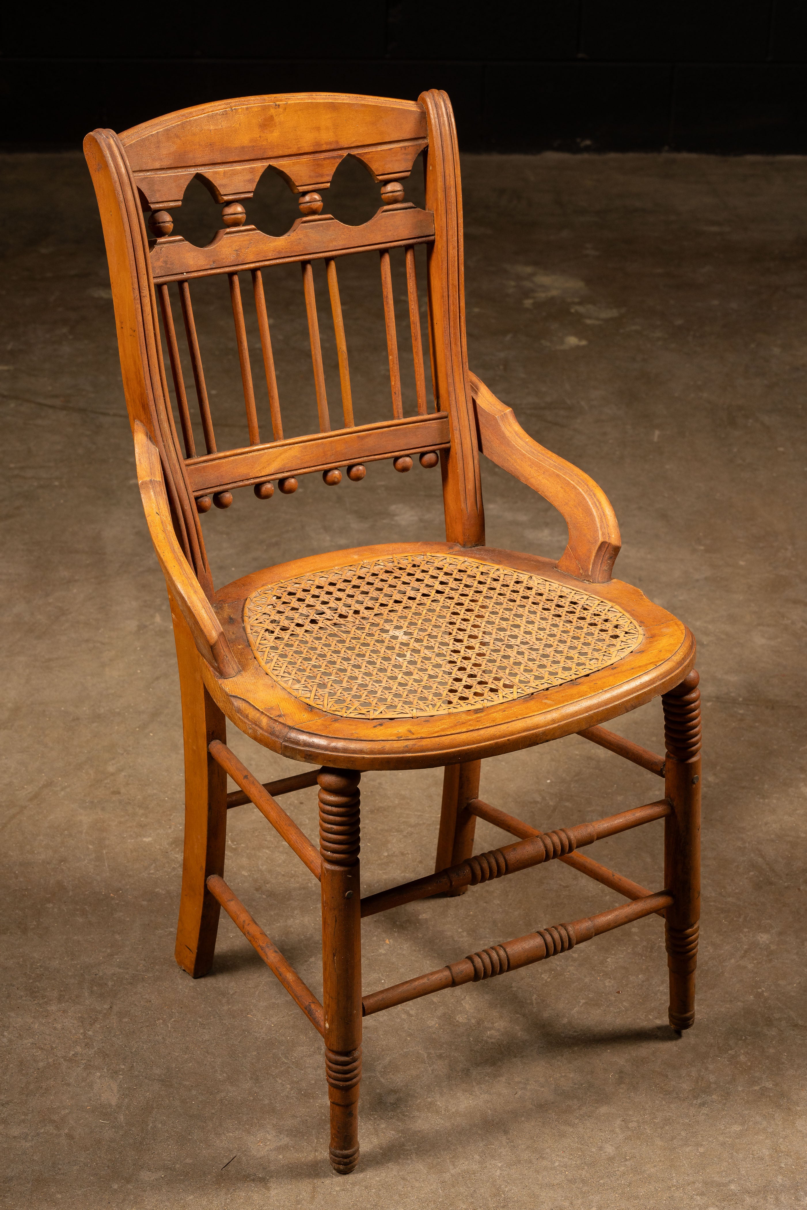 Antique Eastlake Oak Side Chair with Caned Seating – Industrial