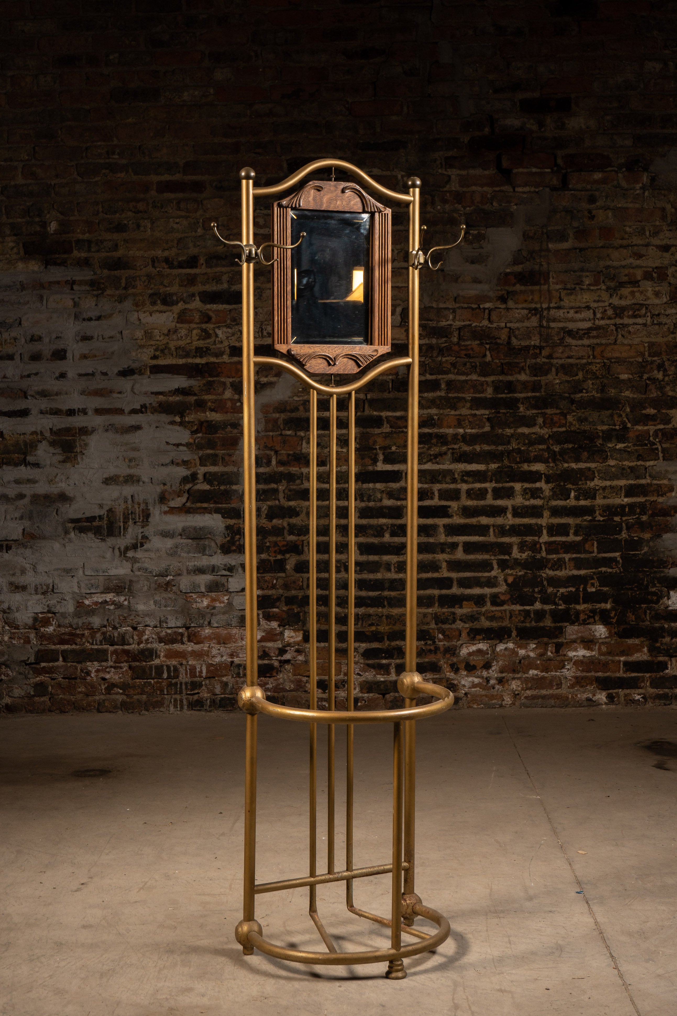 Antique Brass Hall Tree With Mirror Industrial Artifacts