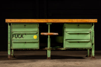 Vintage Industrial Swing Stool Workbench