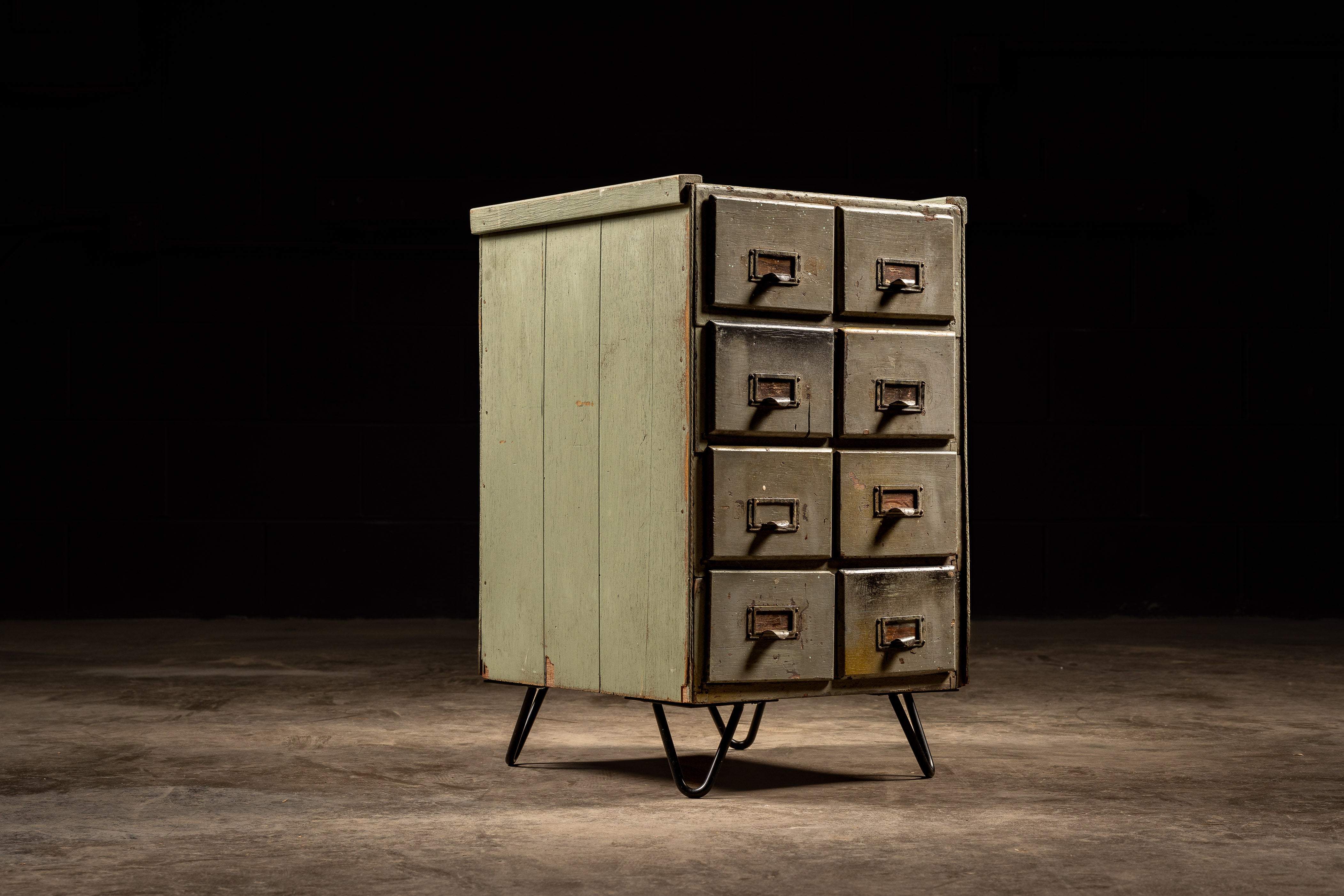 Primitive Pine Card Catalog on Hairpin Legs Industrial Artifacts