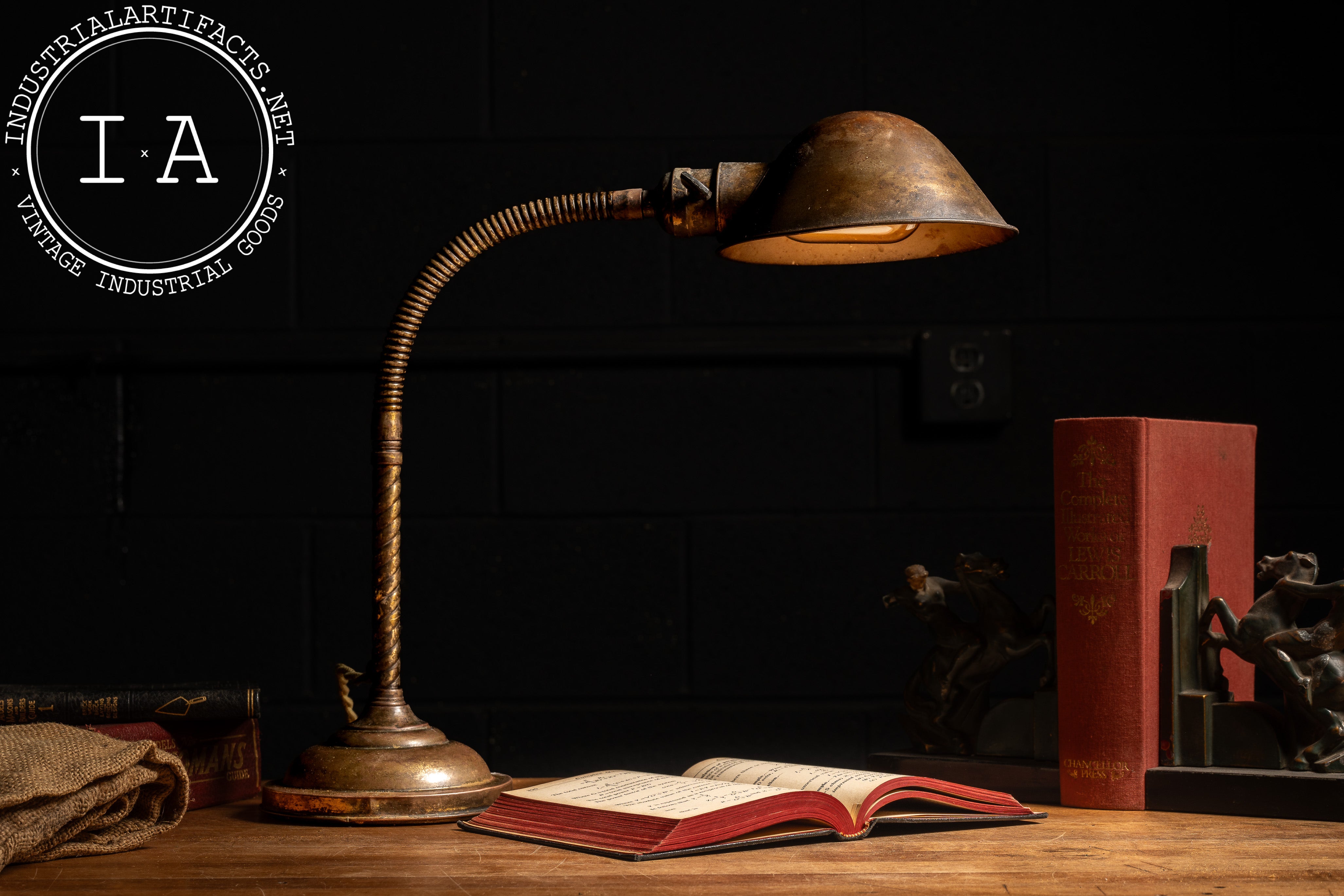 Early 20th Century Faries Brass Gooseneck Office Lamp Industrial