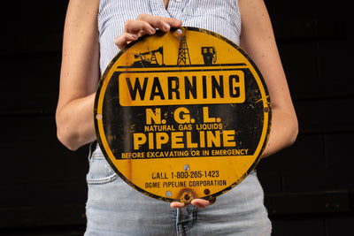 1980s Aluminum Litho Dome Pipeline Corp. Warning Sign
