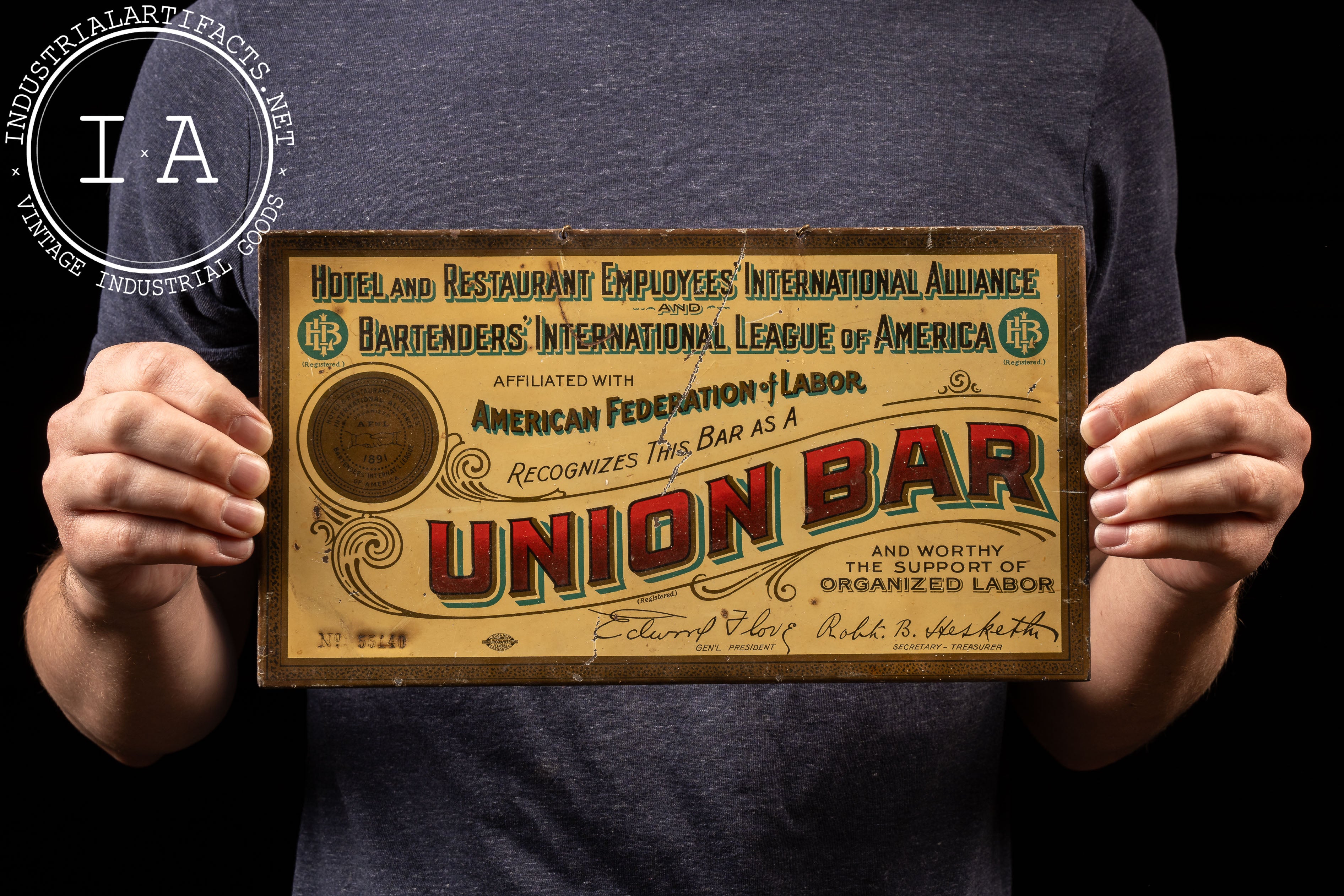 Rare Antique AFL Union Hotel and restaurant union sale Bar lithographed sign