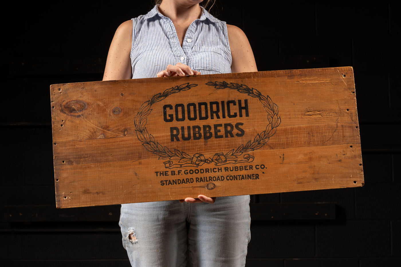 1930s Goodrich Rubbers Rail Shipping Crate Panel
