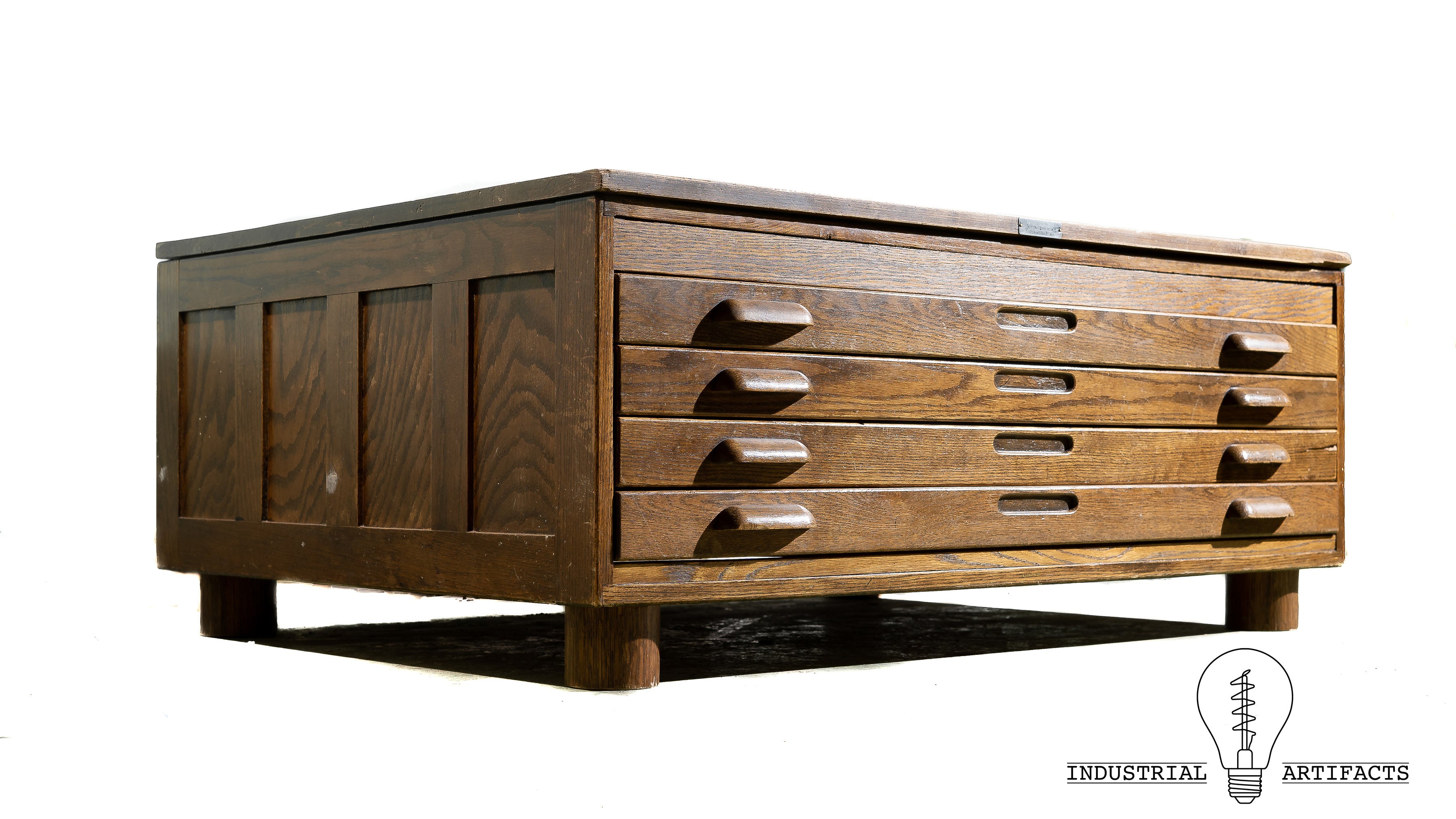 Antique Wooden Flat File by Hamilton Industrial Artifacts