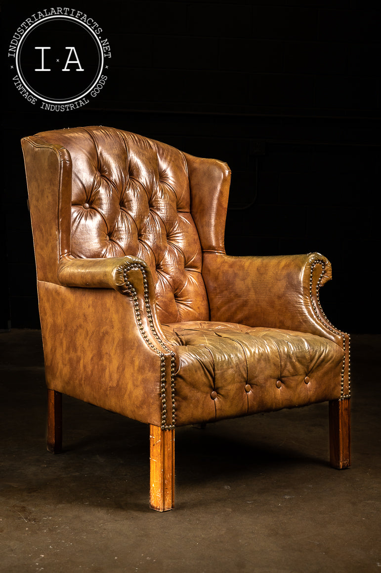 Vintage Tufted Leather Chesterfield Armchair in Camel Brown