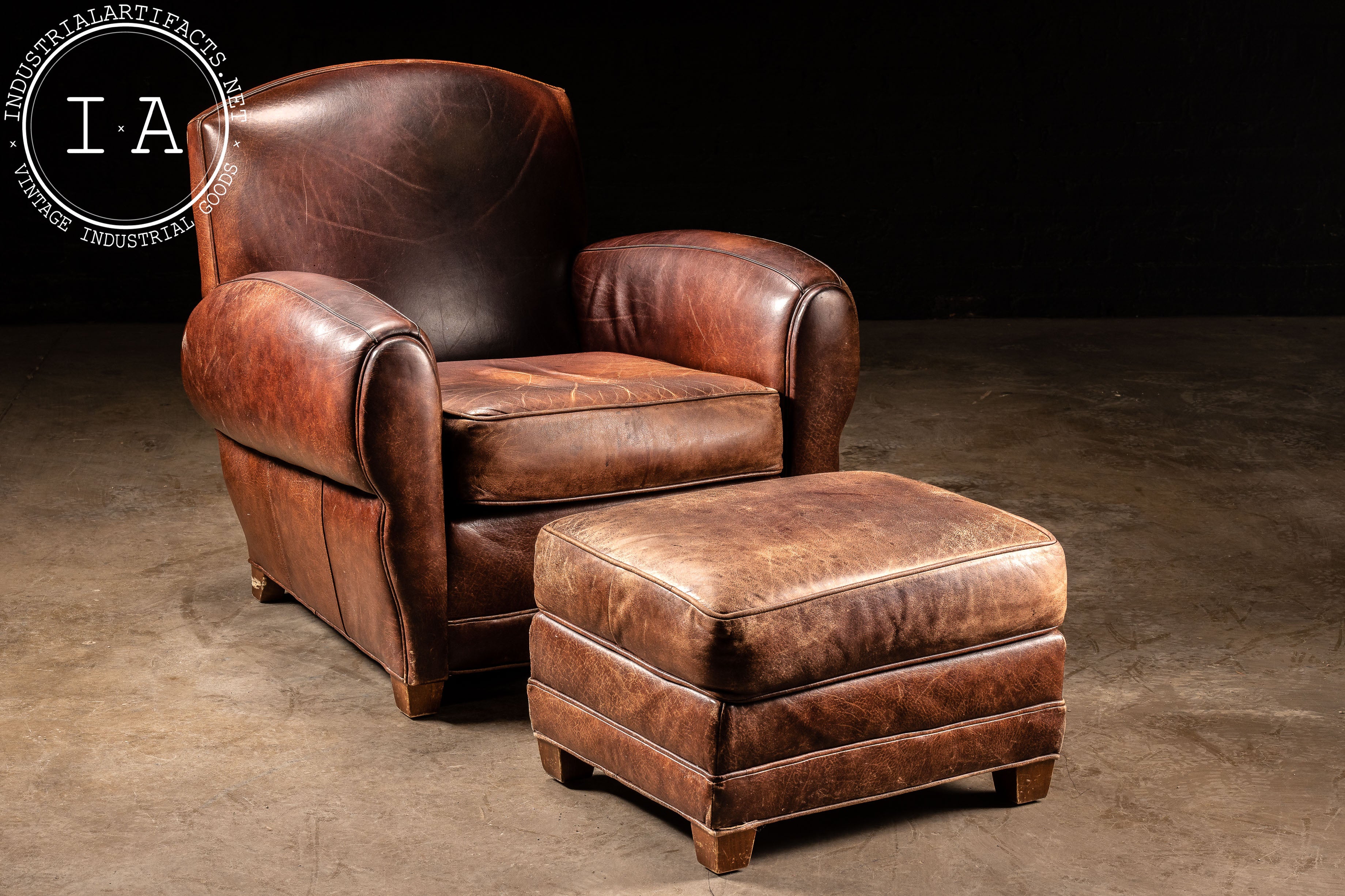 Vintage Leather Club Chair And Ottoman – Industrial Artifacts