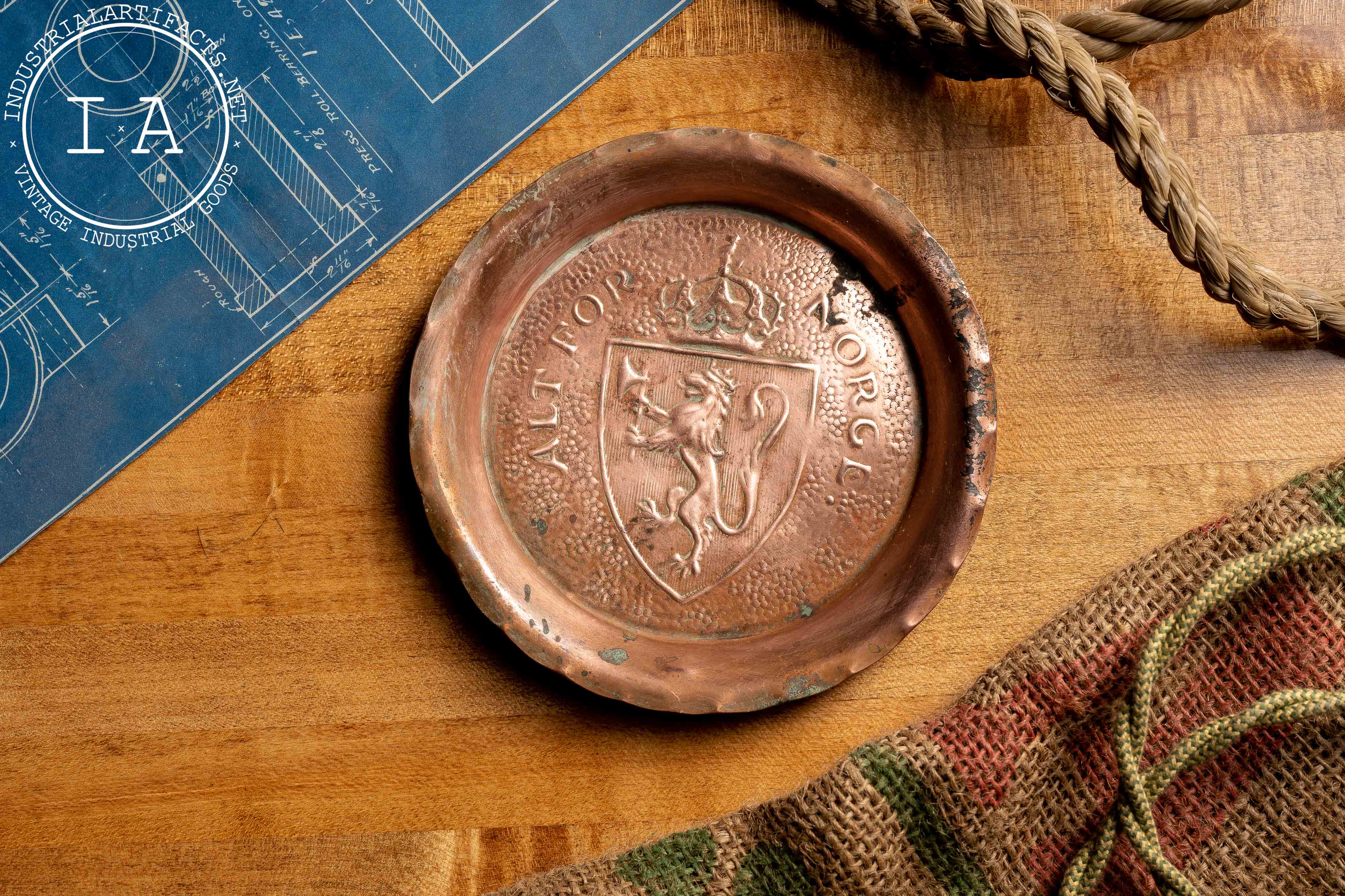 Vintage Copper Norwegian Ashtray Industrial Artifacts