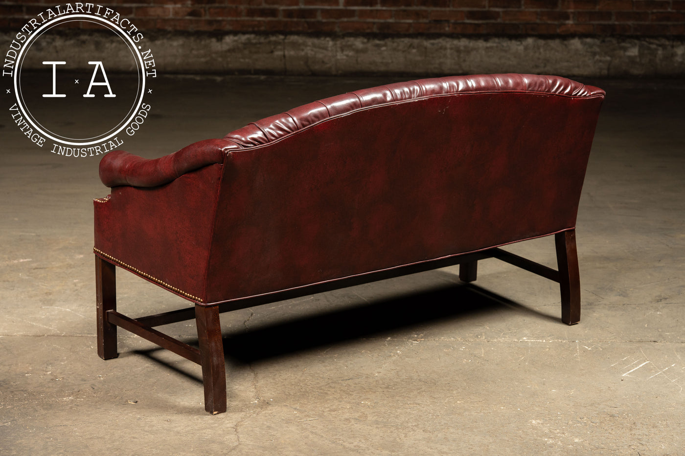 Vintage Tufted Chippendale Loveseat Sofa in Oxblood