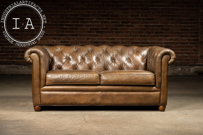 Vintage Chesterfield Tufted Leather Sofa with Cushions in Brown