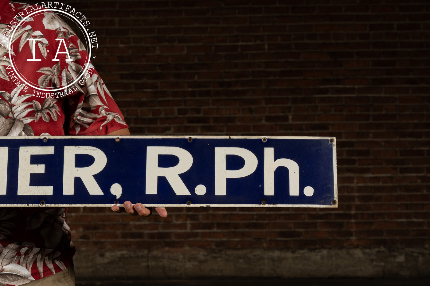 Early 20th Century E.P. Leischner Single-Sided Porcelain Pharmacy Sign