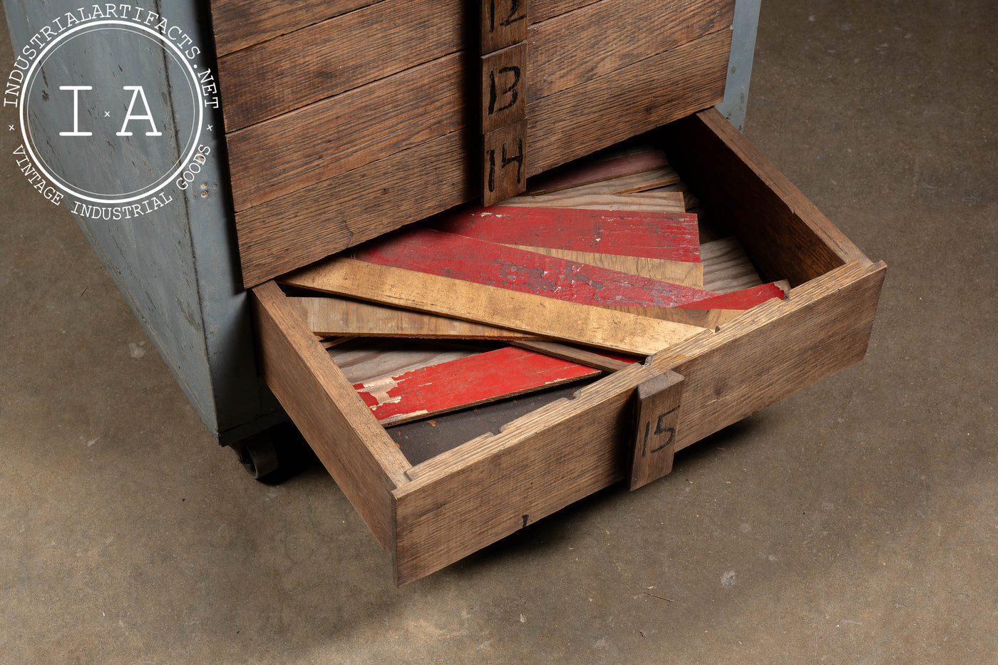 Vintage Fifteen-Drawer Metal Parts Cabinet