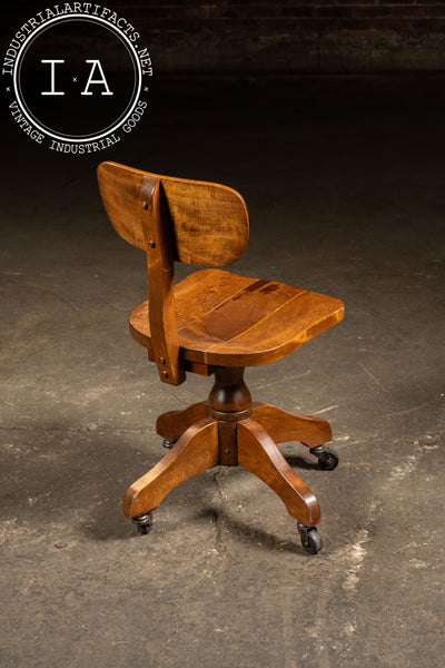 Vintage Wooden Rolling Office Chair on Casters
