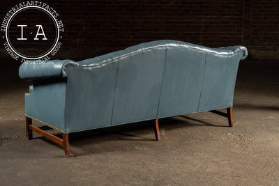 Vintage Tufted Leather Chesterfield Sofa in Blue