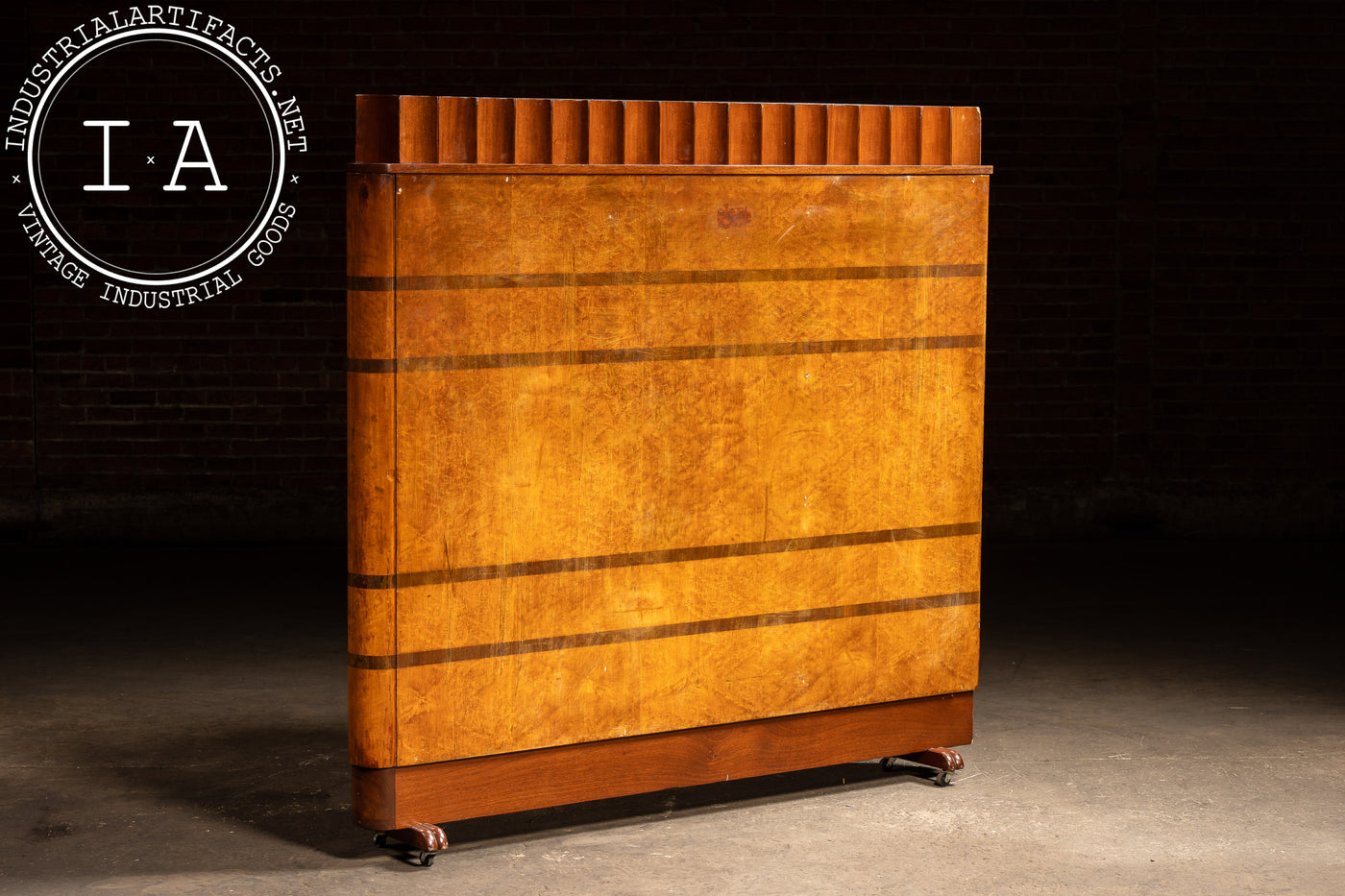 Vintage Art Deco Birdseye Maple Rolling Room Divider