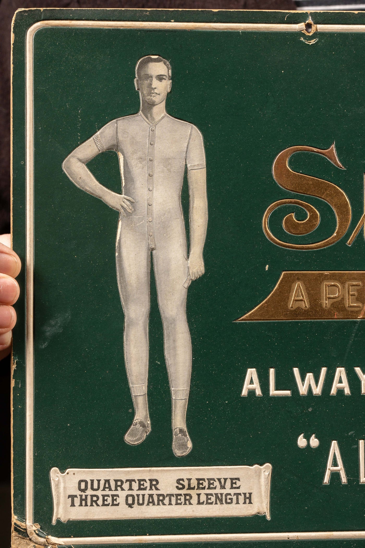 Early 20th Century Embossed Cardstock Men's Undergarment Advertising Sign