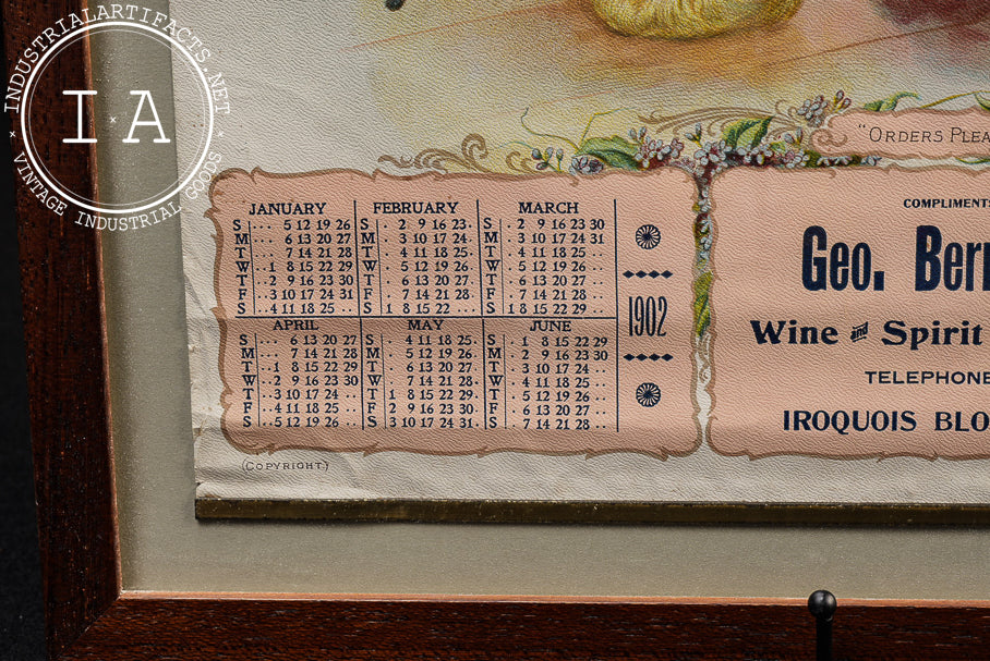 Framed Early 20th C. Geo. Bernhardt Wine & Spirit Merchant Advertising Calendar