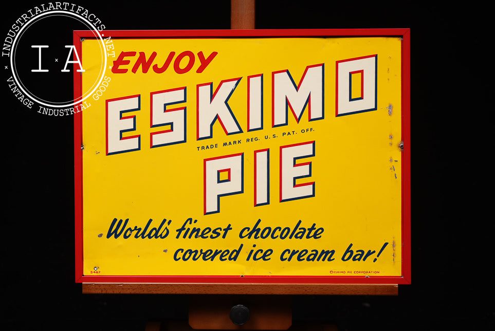 Vintage Eskimo Pie Framed Tin Litho Sign