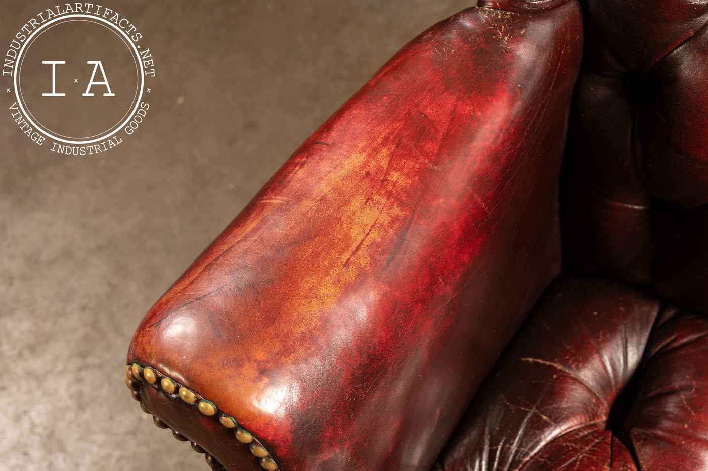 Vintage Tufted Wingback Armchair In Oxblood