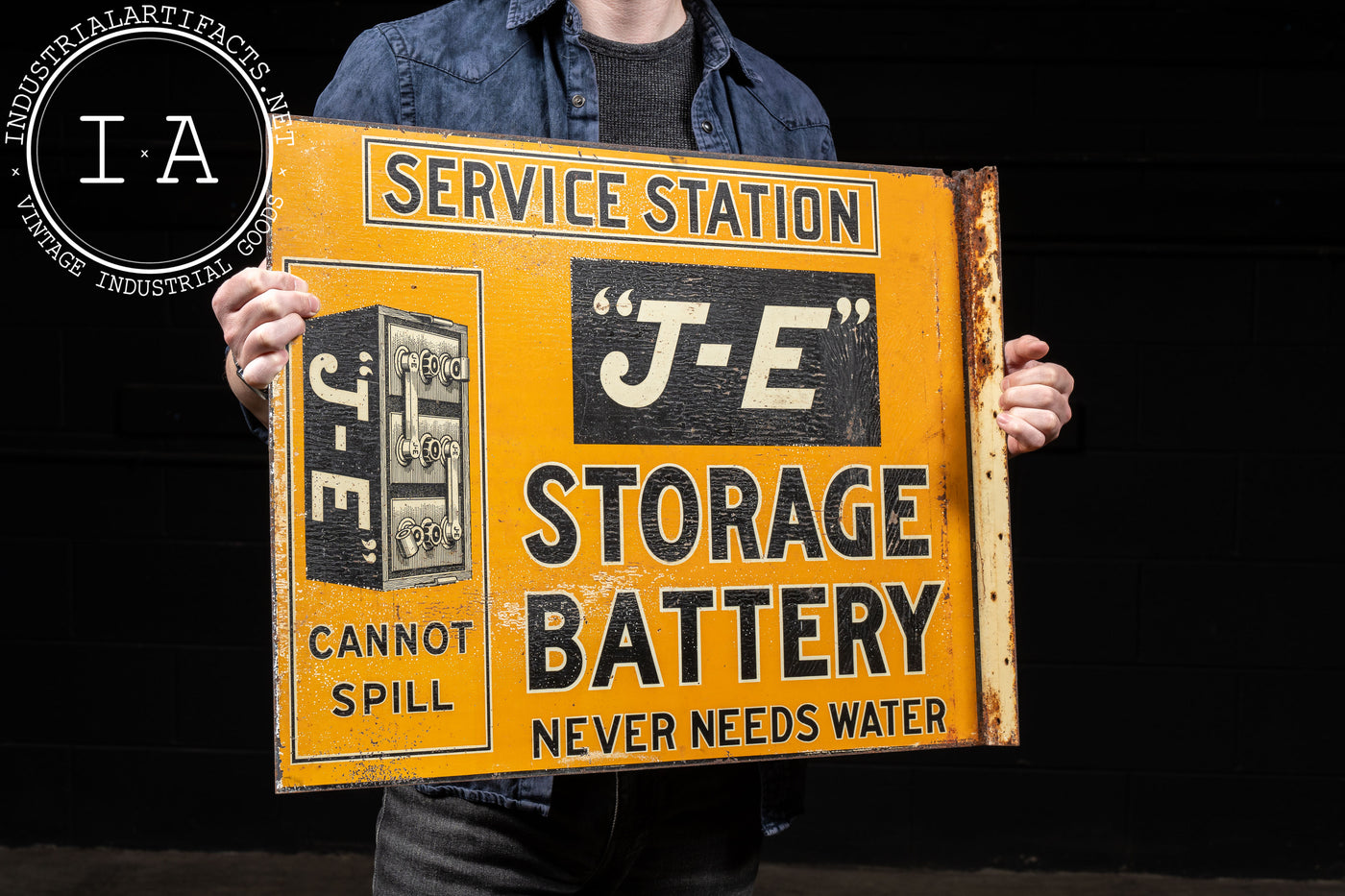 Early 20th Century "J-E" Storage Battery Flange Sign