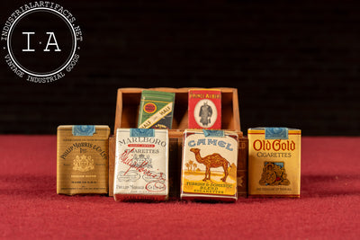 Vintage Hinged Wooden Cigarette Box with Contents