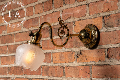 Early 20th Century Brass Wall Sconce with Etched Glass Shade