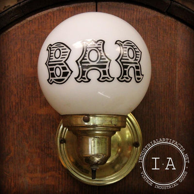 Vintage Barrel-Head “BAR” Wall Sconce with Milk Glass Globe