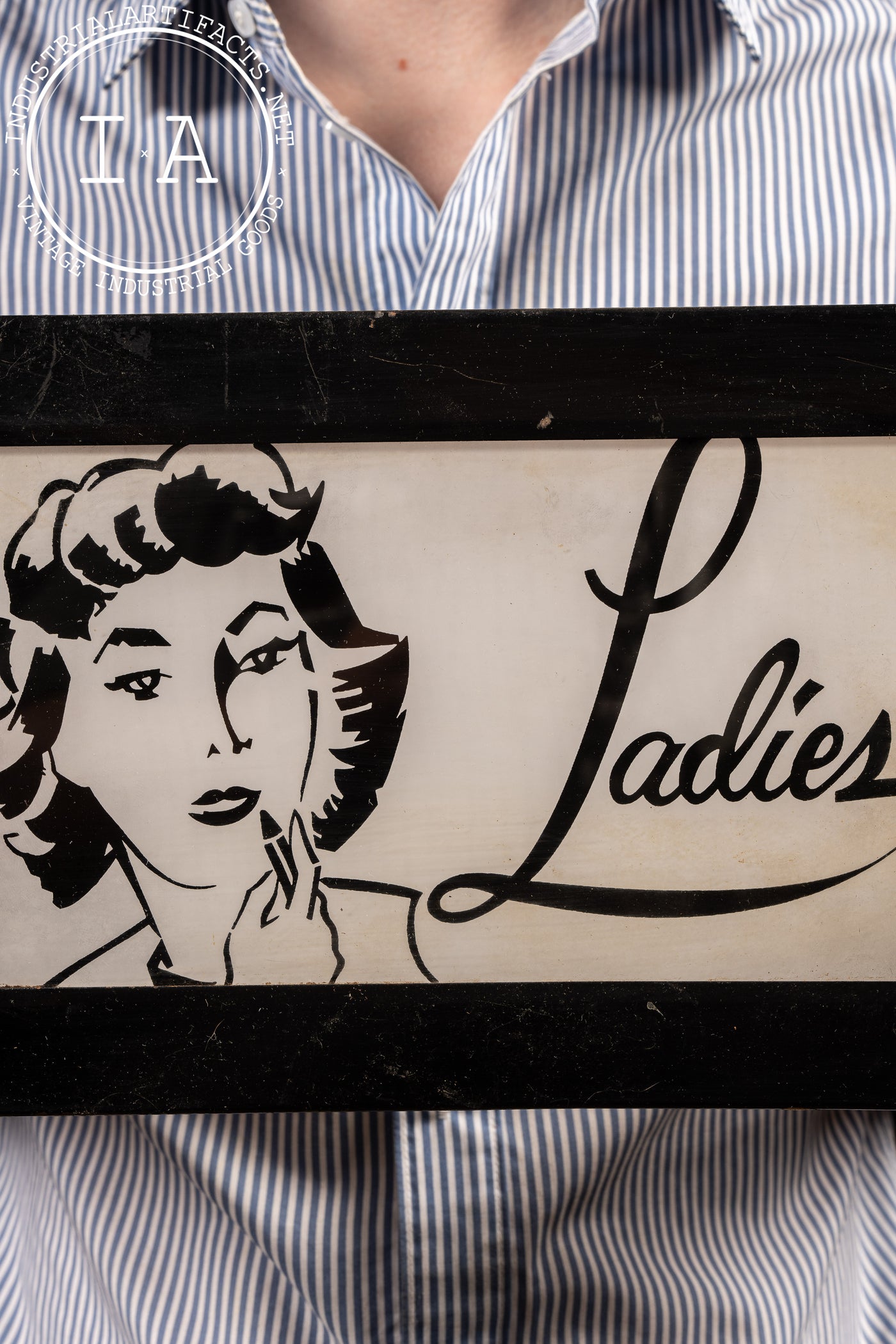 Vintage "Ladies" Painted Glass Restroom Sign