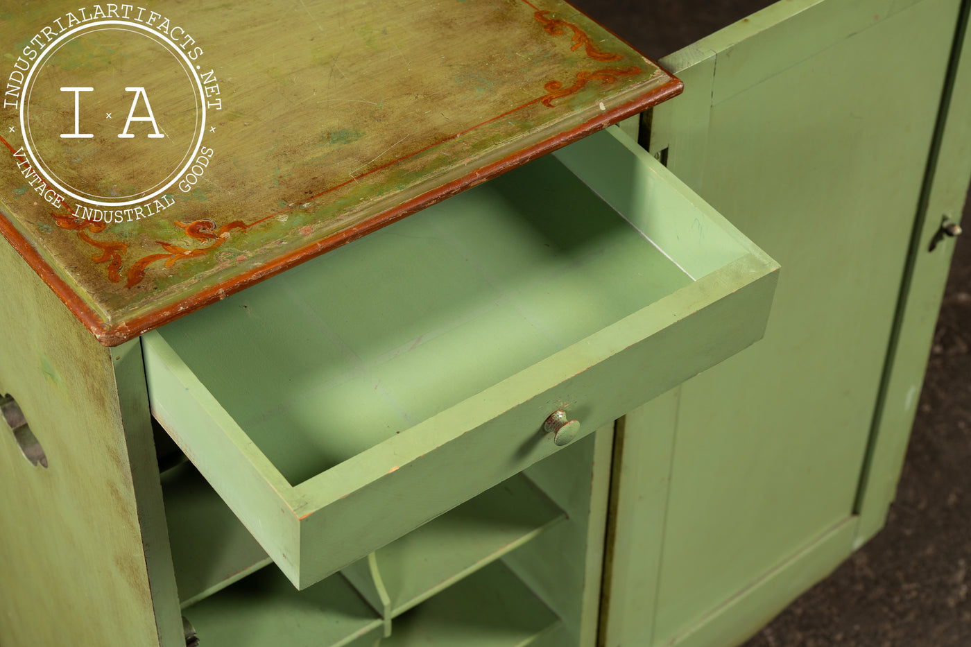 Mid-Century Hand-Painted Alpine Cabinet with Floral Panel