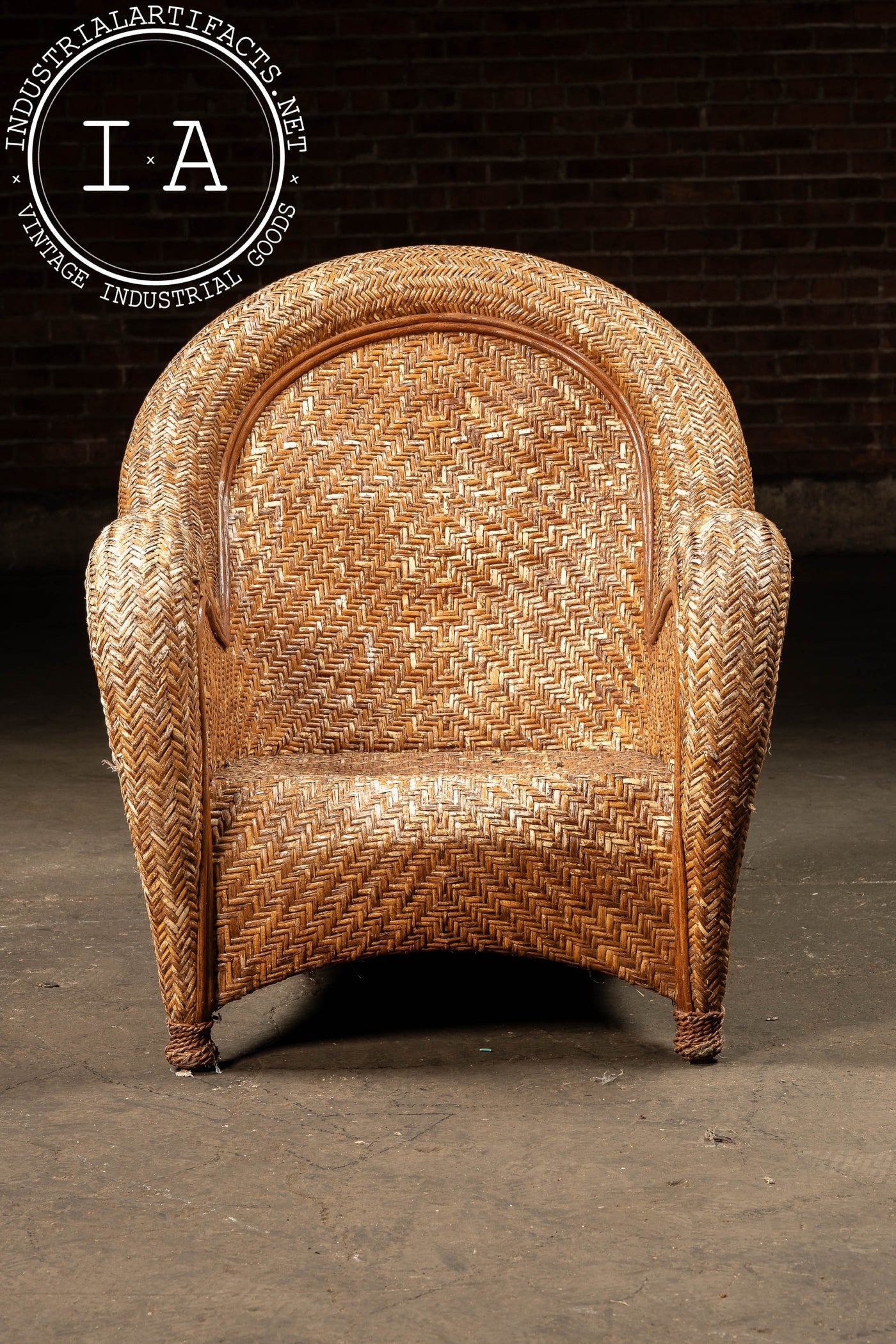 Vintage "Malabar" Rattan Lounge Chair and Ottoman by Pottery Barn