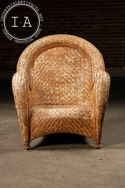 Vintage "Malabar" Rattan Lounge Chair and Ottoman by Pottery Barn