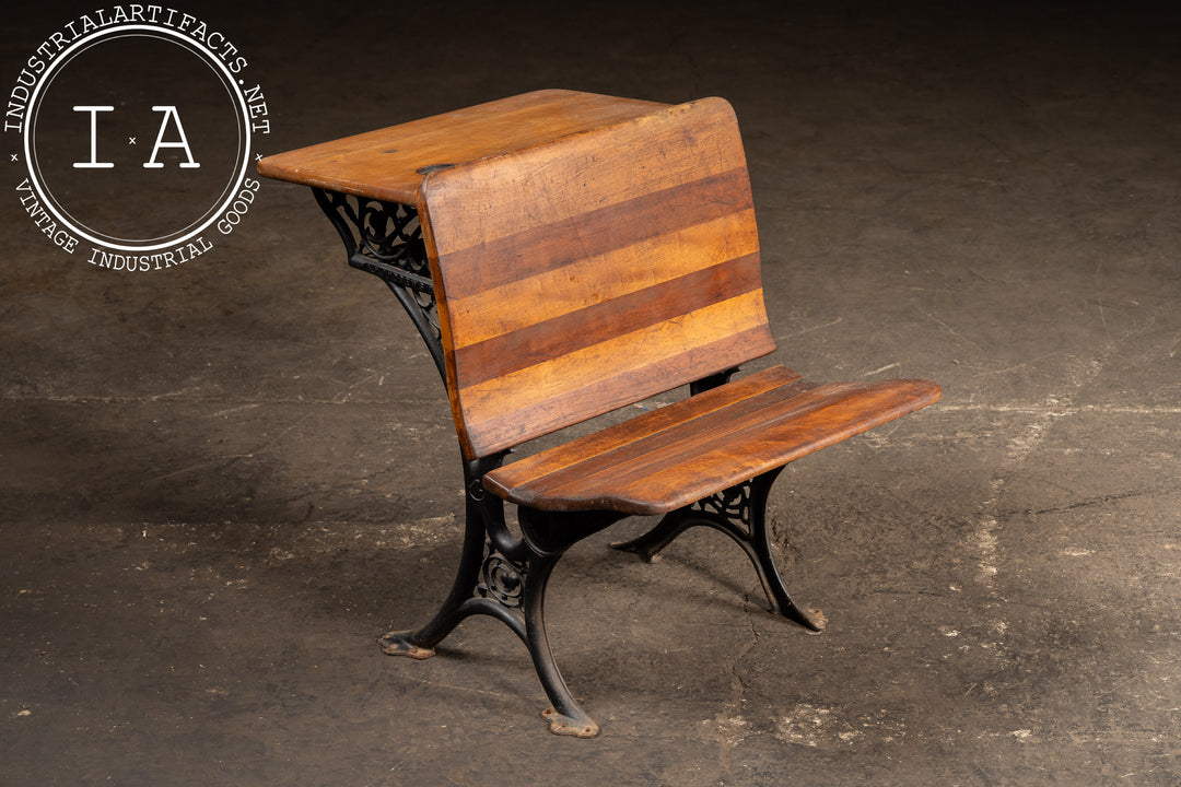Late 19th Century Cast Iron & Maple School Desk by A. H. Andrews