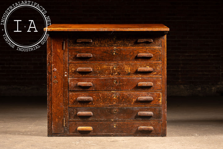 Antique Quarter-Sawn Slant-Top Oak Flat File Cabinet and Desk