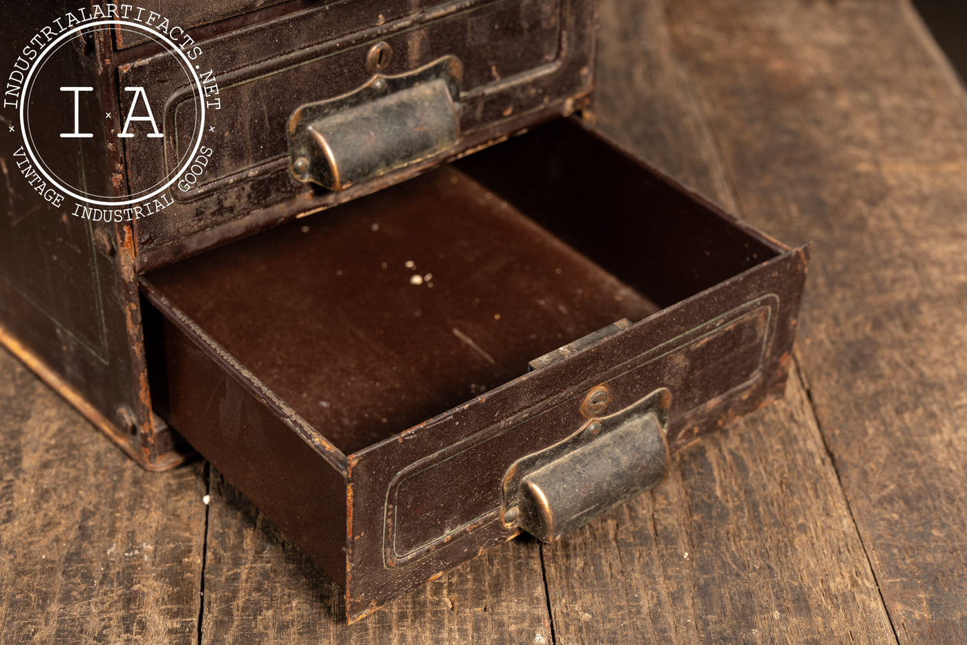 Antique 3-Drawer Heavy Riveted Steel Strongbox with Japanned Handles