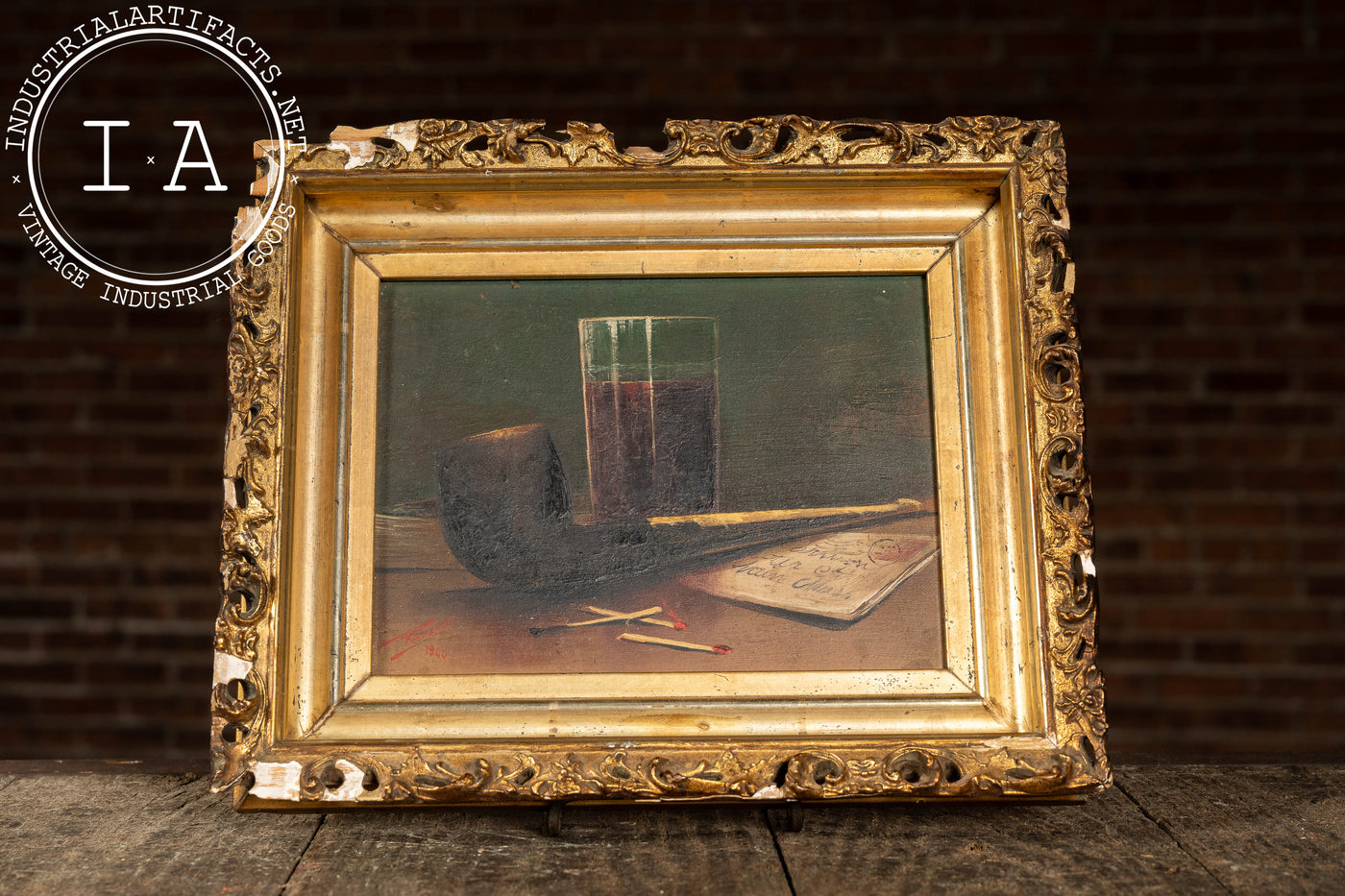 Pipe with Merlot | Framed Oil On Canvas, Signed and Dated