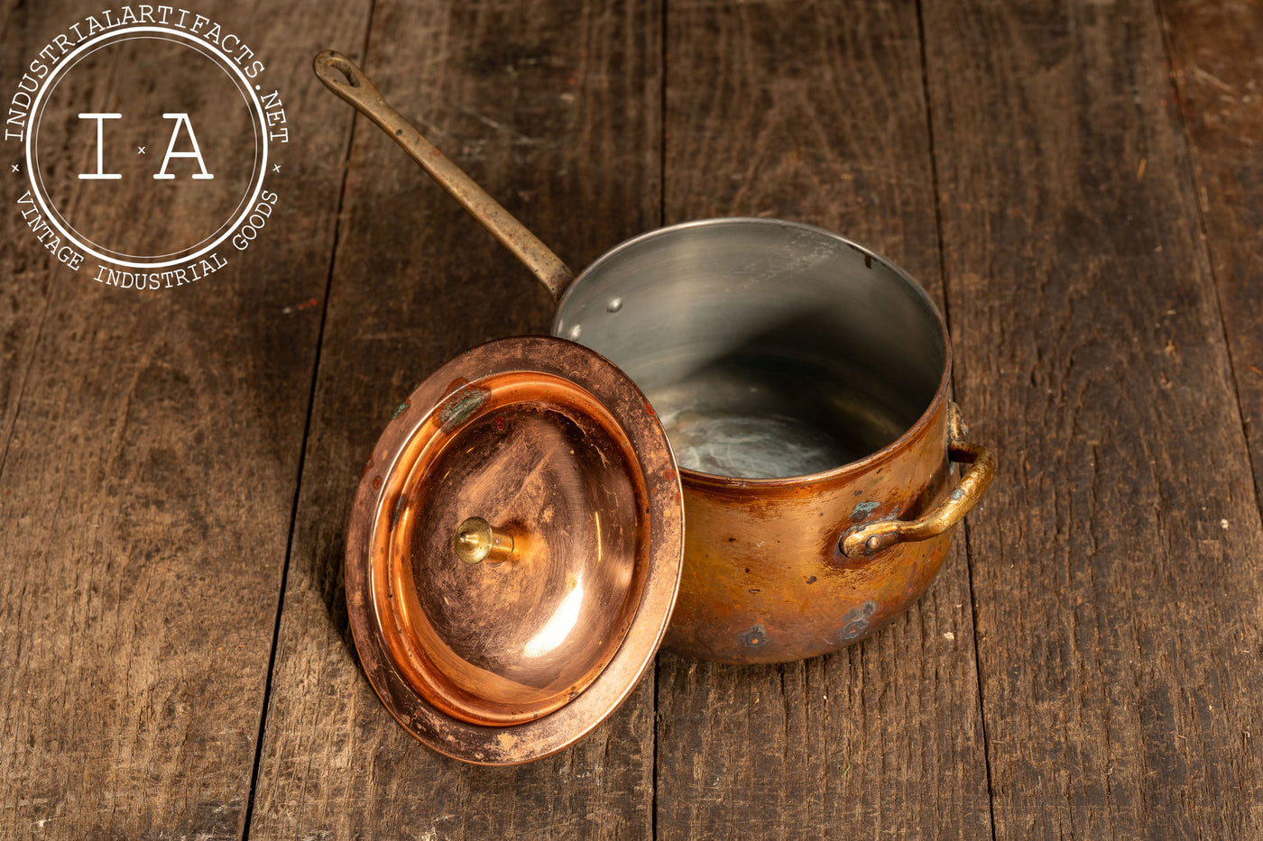 Antique French Copper Saucepan with Lid