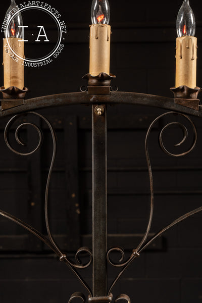 Gothic-Inspired Wrought Iron Electric Floor Candelabra