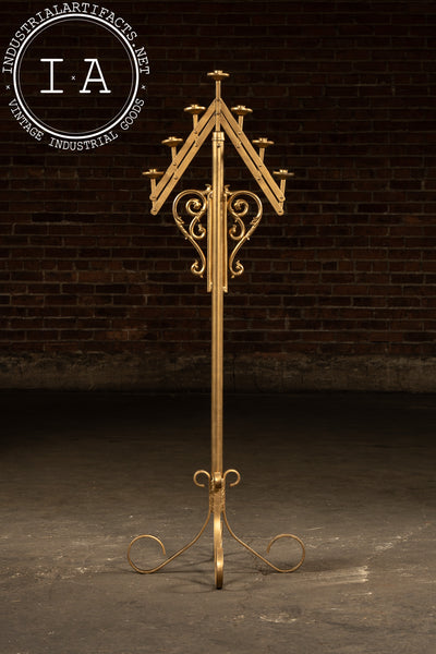 Vintage Gold-Painted Adjustable Floor Candelabra