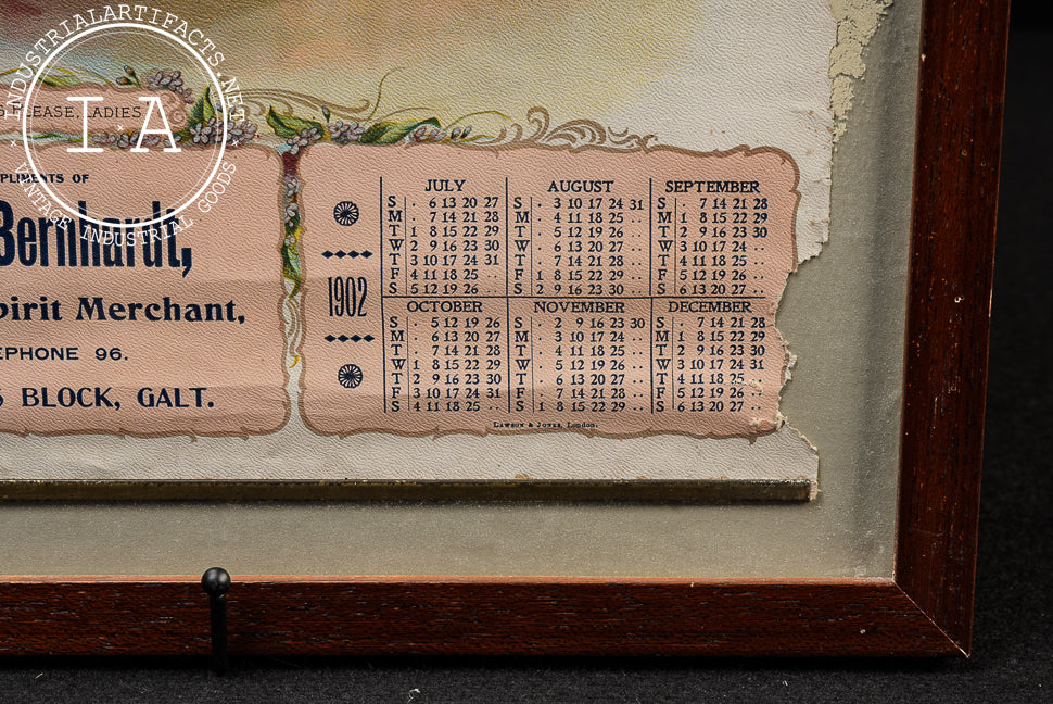 Framed Early 20th C. Geo. Bernhardt Wine & Spirit Merchant Advertising Calendar