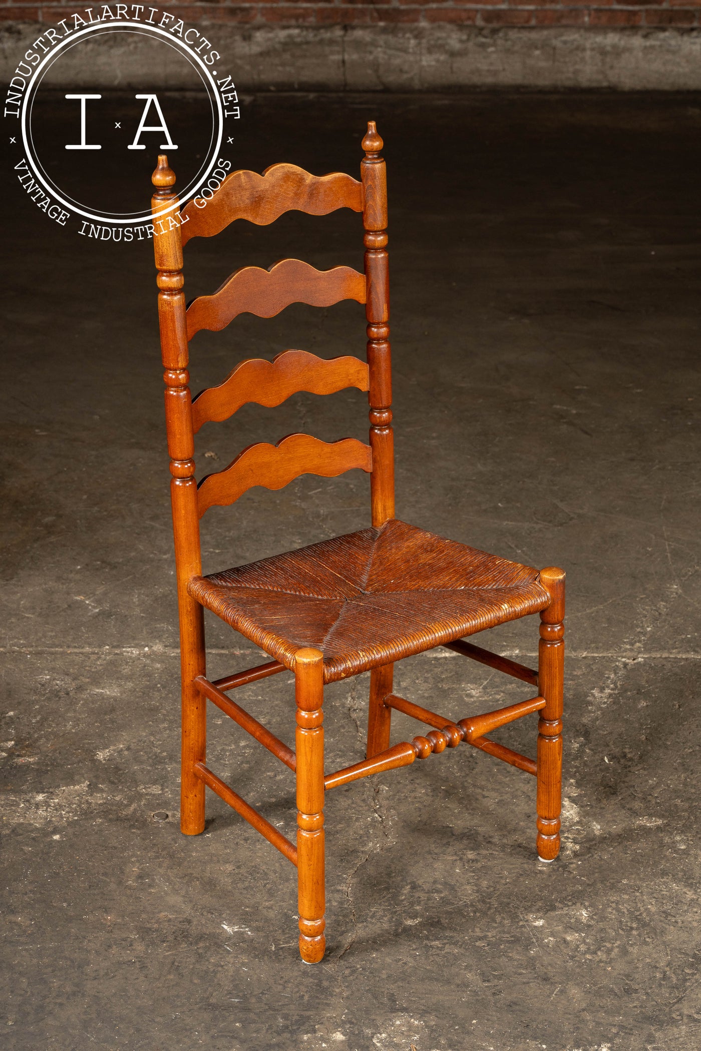 Set Of Seven Mid-Century French Country Ladder Back Chairs with Rush Seats