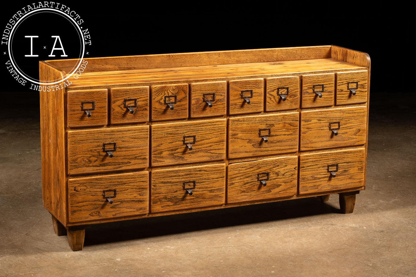 Antique Oak 16-Drawer Garment Cabinet