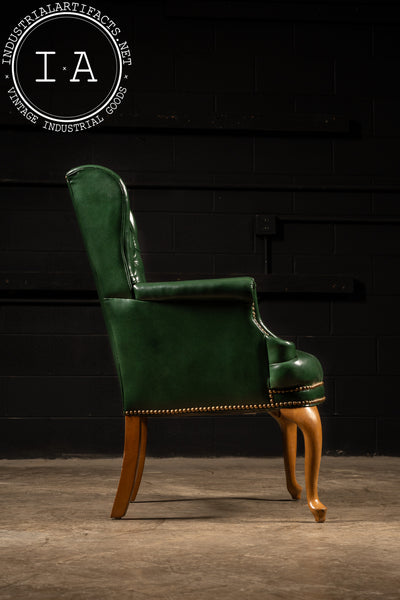 Vintage Tufted Leather Chesterfield Armchair in Emerald