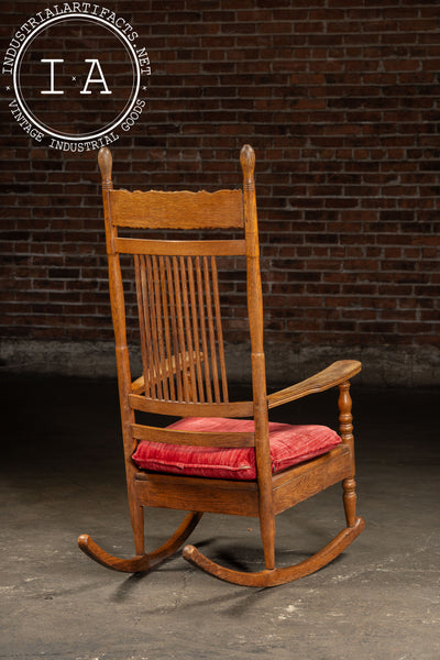 Antique Wooden Rocking Chair With Red Cushion