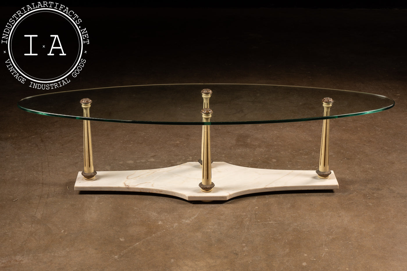 Mid-Century Marble and Glass Neoclassical Oblong Coffee Table