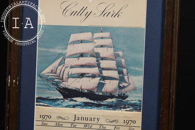 Vintage Framed Cutty Sark Scotch Advertising Calendar, 1970