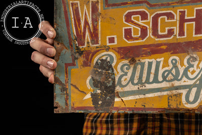 Antique Hand-Painted Tin Trade Sign – W. Schultz, Beausejour